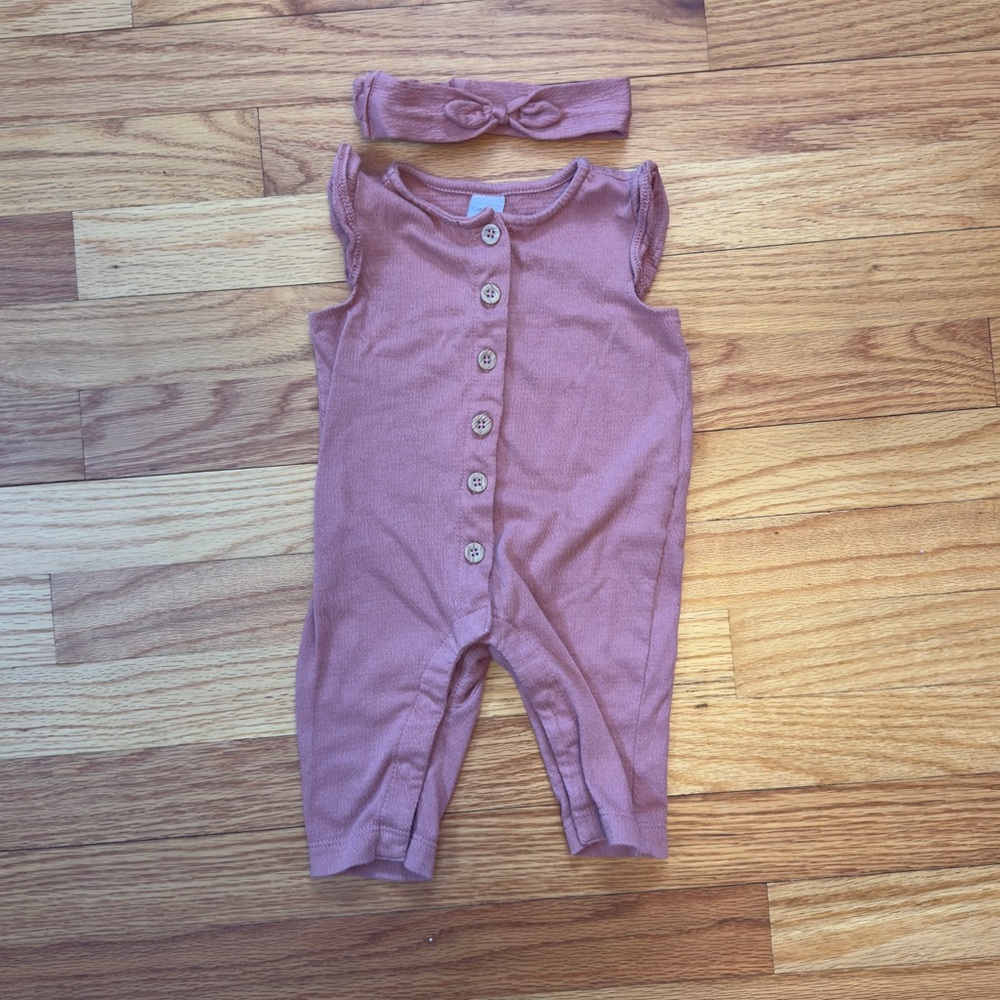 3 for $12 Carter's Dusty Pink Romper Baby Outfit with Headband Size 3 Month